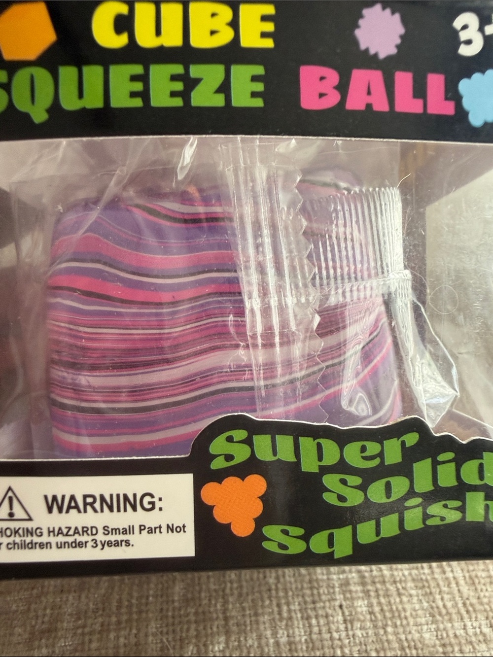 Super Solid Squish Cube Squeeze Ball - Pink & Purple Stripes